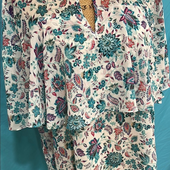 Vintage America Pink and Blue Floral 3/4 Sleeve Blouse - Picture 5 of 9